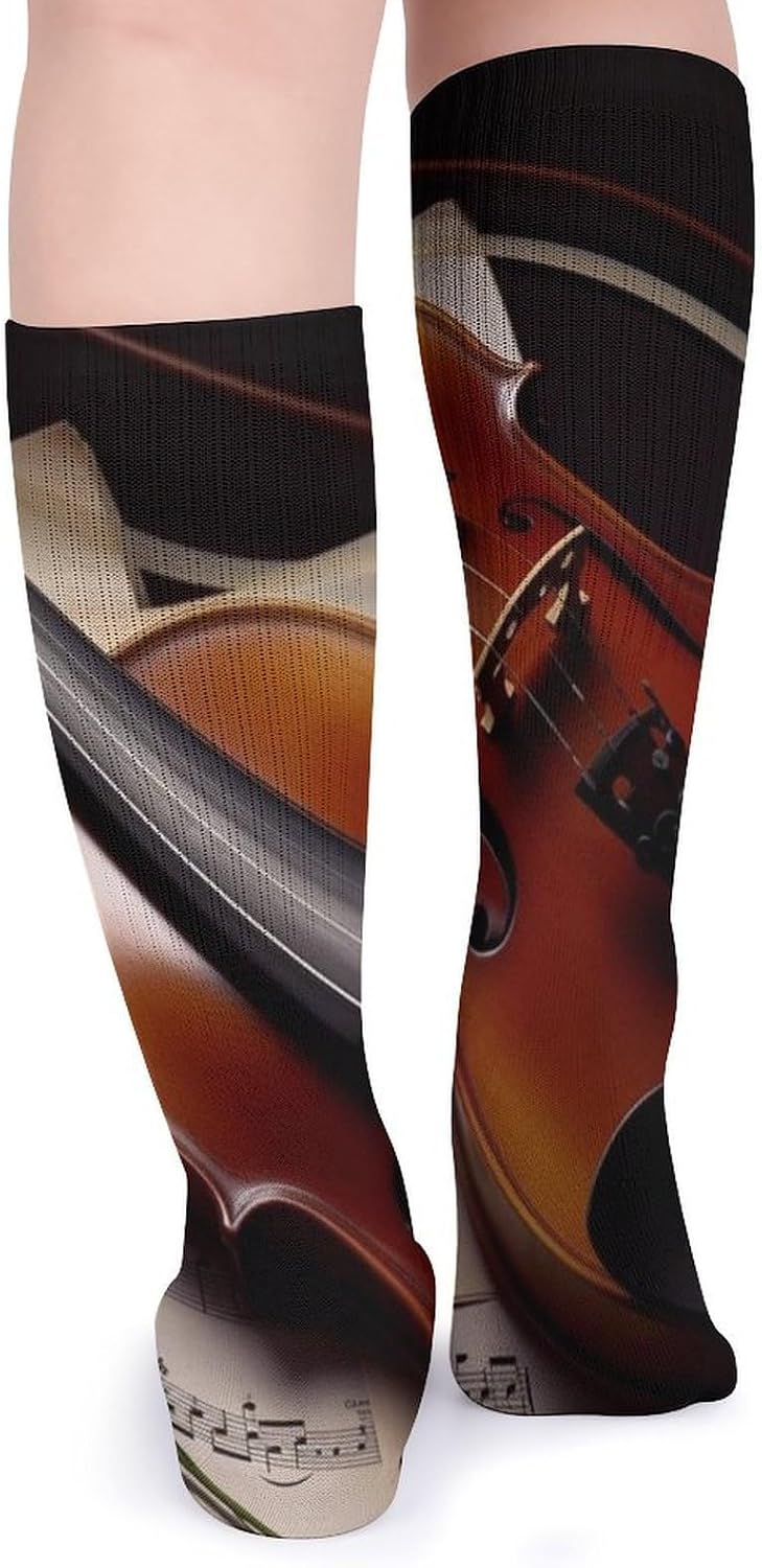 5 Pairs Knee High Socks Violin Sheet Music Long Tube Boot Seamless Toe