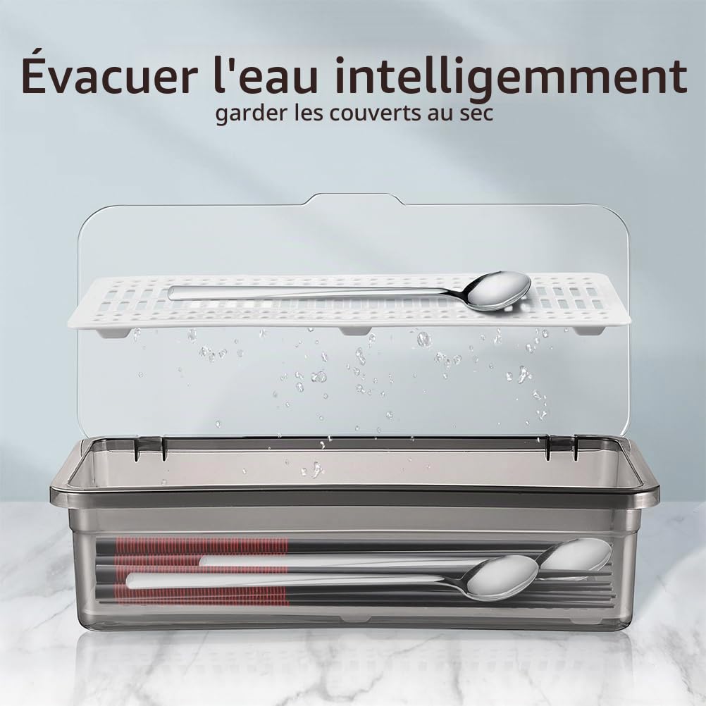 Organisateur De Couverts Multifonction Avec 4 Compartiments Et Couvercle Boîte De Rangement Pour Ustensiles Cuisine Cuillères Fourchettes Baguettes 11.02X5.12X5.51 Pouces