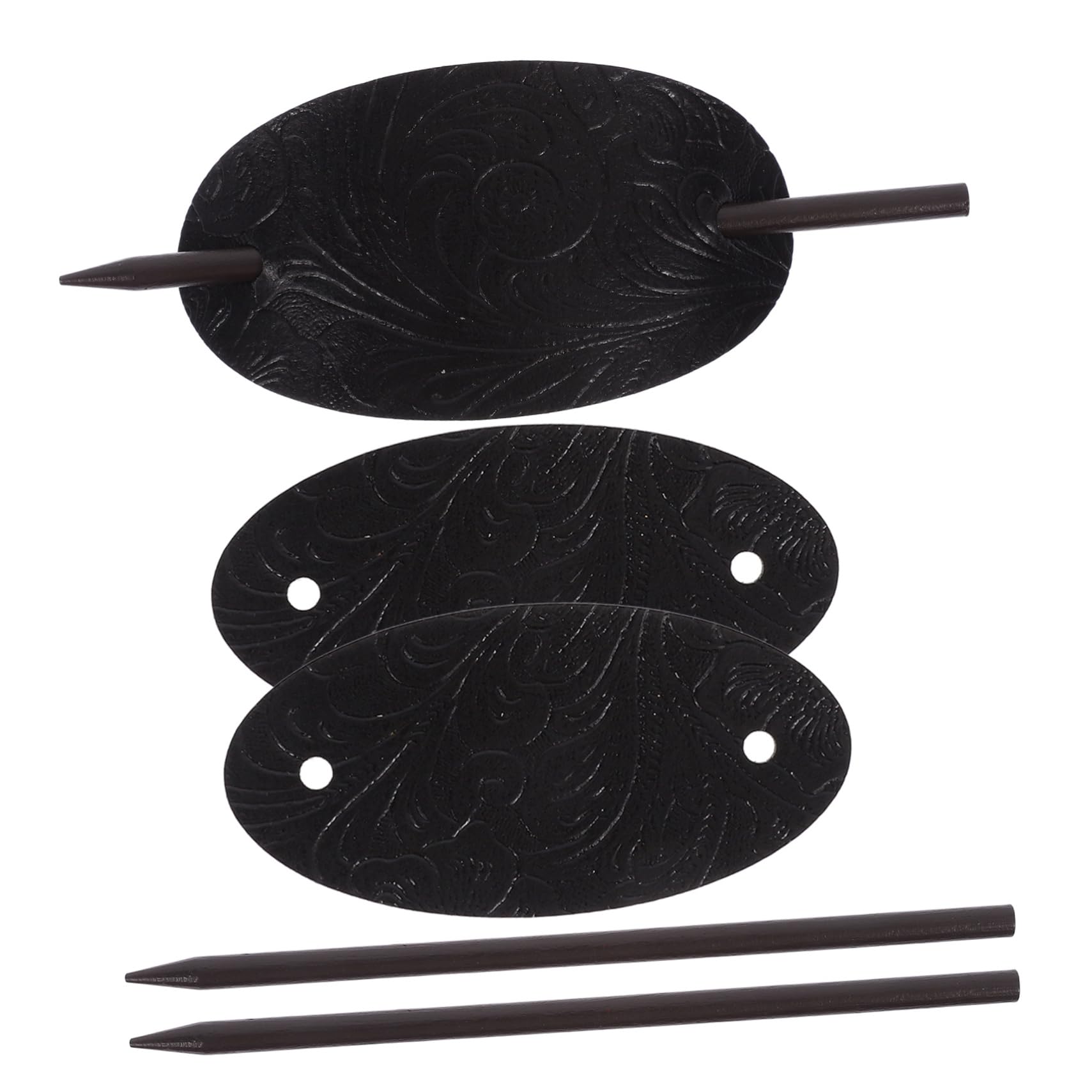 Luxshiny Leather Hair Barrette with Stick Hair Stick Clip Ponytail Holder Pin Accessories for Women Lightweight Oval Slide Hairpin 3 Pcs for Daily Styling