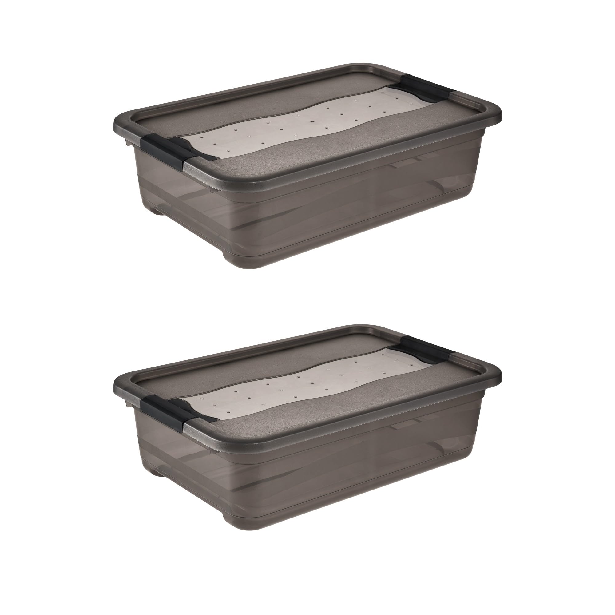 keeeper cornelia 2x Aufbewahrungsbox mit Deckel und Schiebeverschluss, 59,5 x 39,5 x 17 cm, 28 l, Crystal Grey