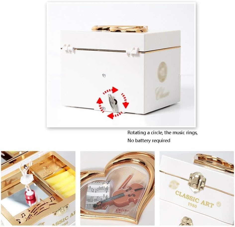 Image of AUGEN Exclusive Music Box Musical 360 rotatable Carousel Children's Wooden Men and Women Birthday Creative Christmas Valentine's Day Gift Home Decoration (Jewelry Box A)