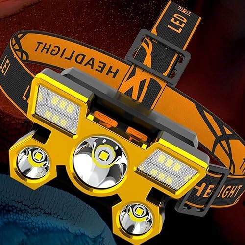 Miniatura 6 de RUNAAJA - Linterna frontal LED COB de 750000 lúmenes, linterna recargable, lámpara de cinco lámparas de diseño súper lejano para correr al aire