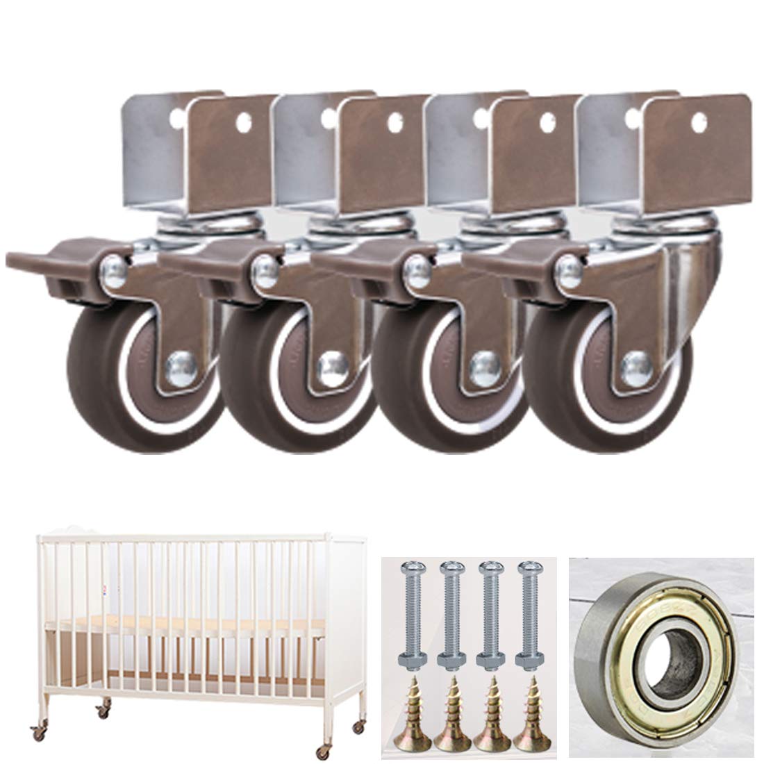 MXXQRHF HeavyDuty 1" Swivel Caster Wheels 4Pack TPE Rubber 50kg Load Capacity with Brake Perfect for Moving Heavy Objects and Small Items Effortlessly