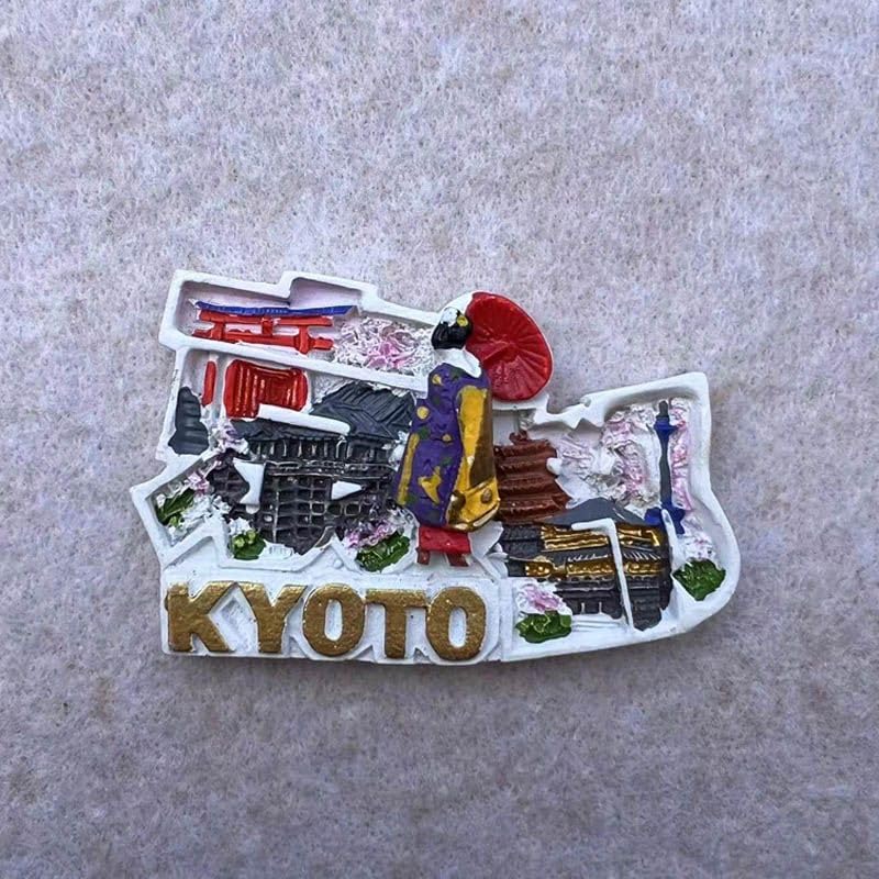 Imán de Resina 3D Kyoto Japón con Diseño de Geisha y Templo miniatura 3