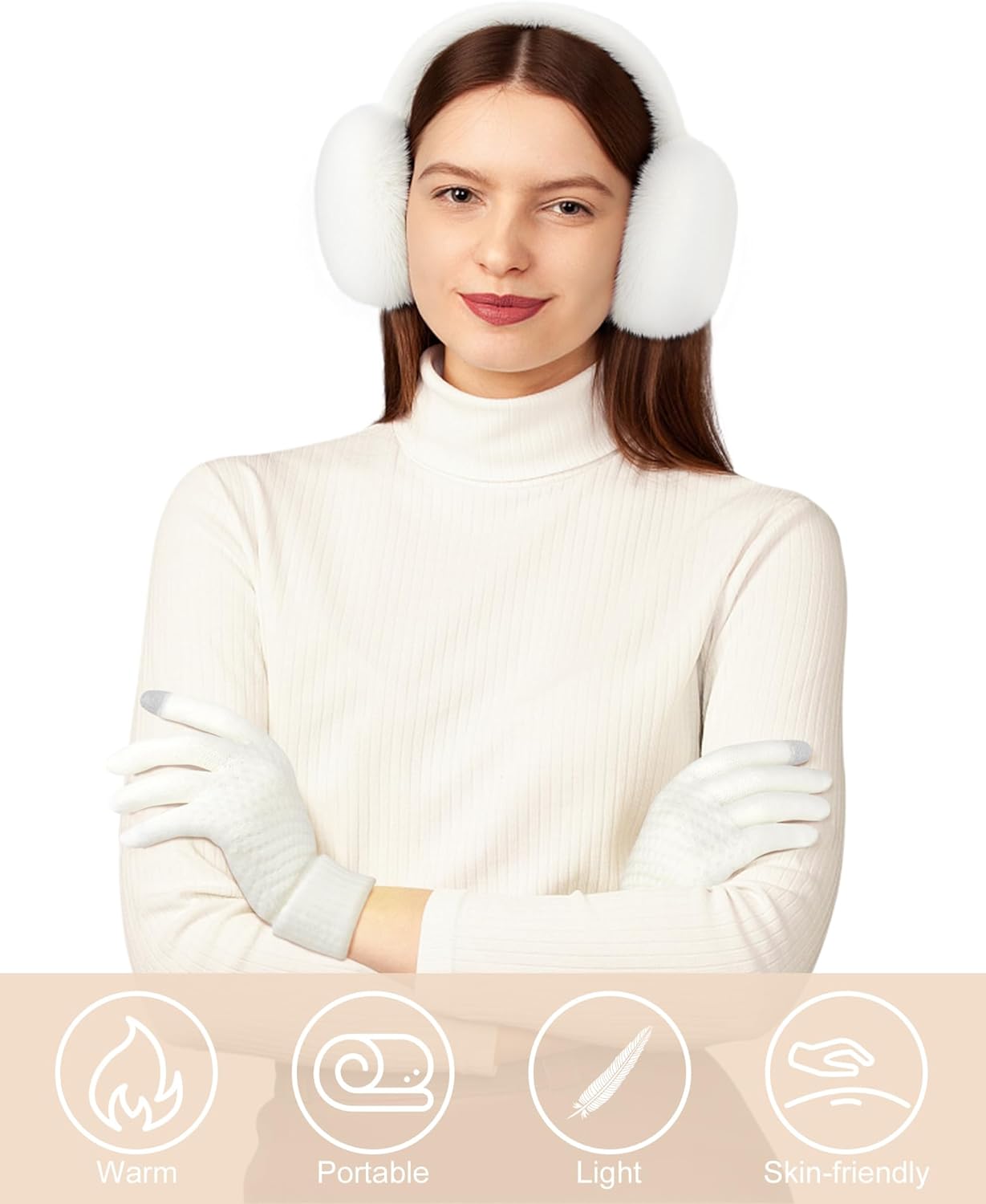 Senker Fashion Winter Ear Muffs Gloves for Women Foldable Warm Earmuffs Faux Fur Fluffy Warmers Covers Headband Cold Weather - Image 2