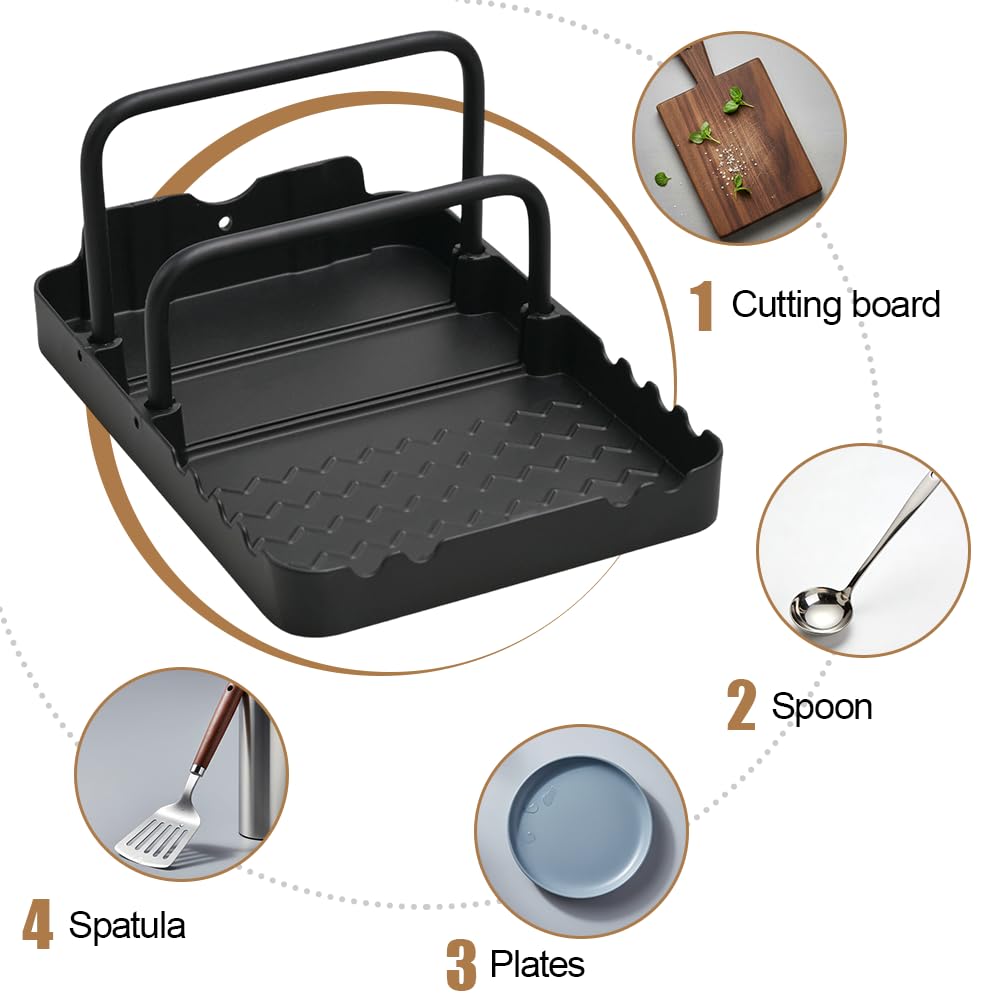 MiOYOOW Soporte para tapa de olla, estante para tabla de cortar con soporte para cucharas, organizador antideslizante para bandeja de horno, utensilios de cocina, barbacoa