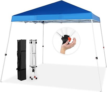 Abba Patio 10x10 Easy Up Slant Leg Canopy Tent, Outside Canopy, Portable Commercial Canopies Shelter with Carry Bag, Waterproof UV-Resistant,Blue No Wheels