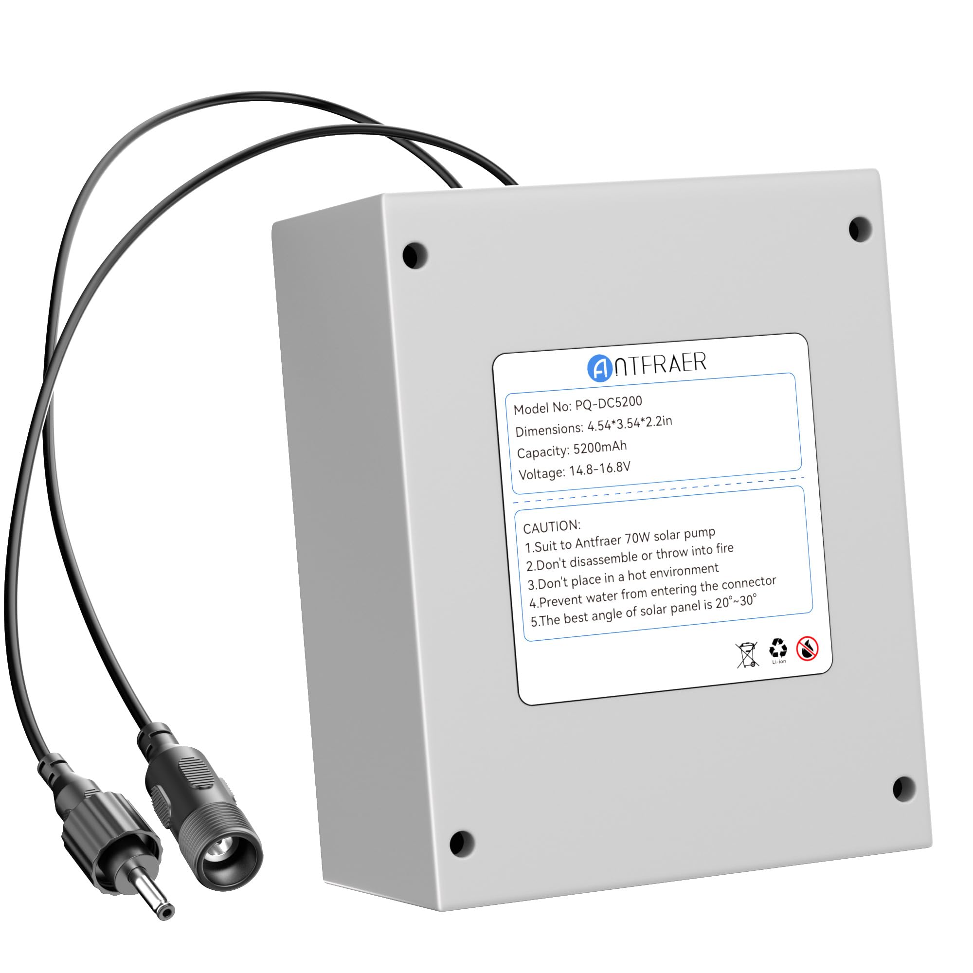 antfraer Solar Water Pump Battery Backup, 14.8V-16.8V 5200mAh Solar Fountain Pump Battery Pack Rechargeable 70W Solar Fountain Pump Kit