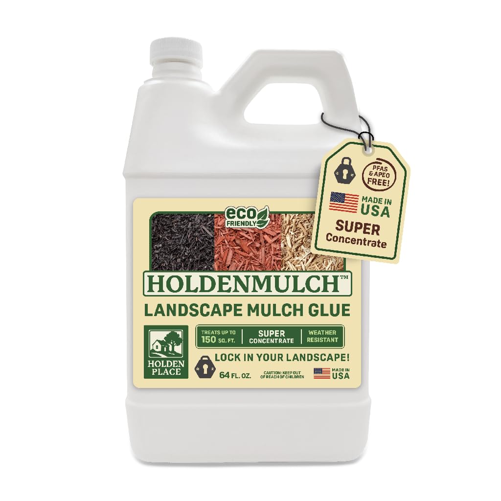 HoldenMulch 1/2 Gallon 64 ounce- CONCENTRATE Mulch Glue Landscaping, Bark, Mulch, Strong Stabilizer & Stone Adhesive, Gravel Binder, Made in USA
