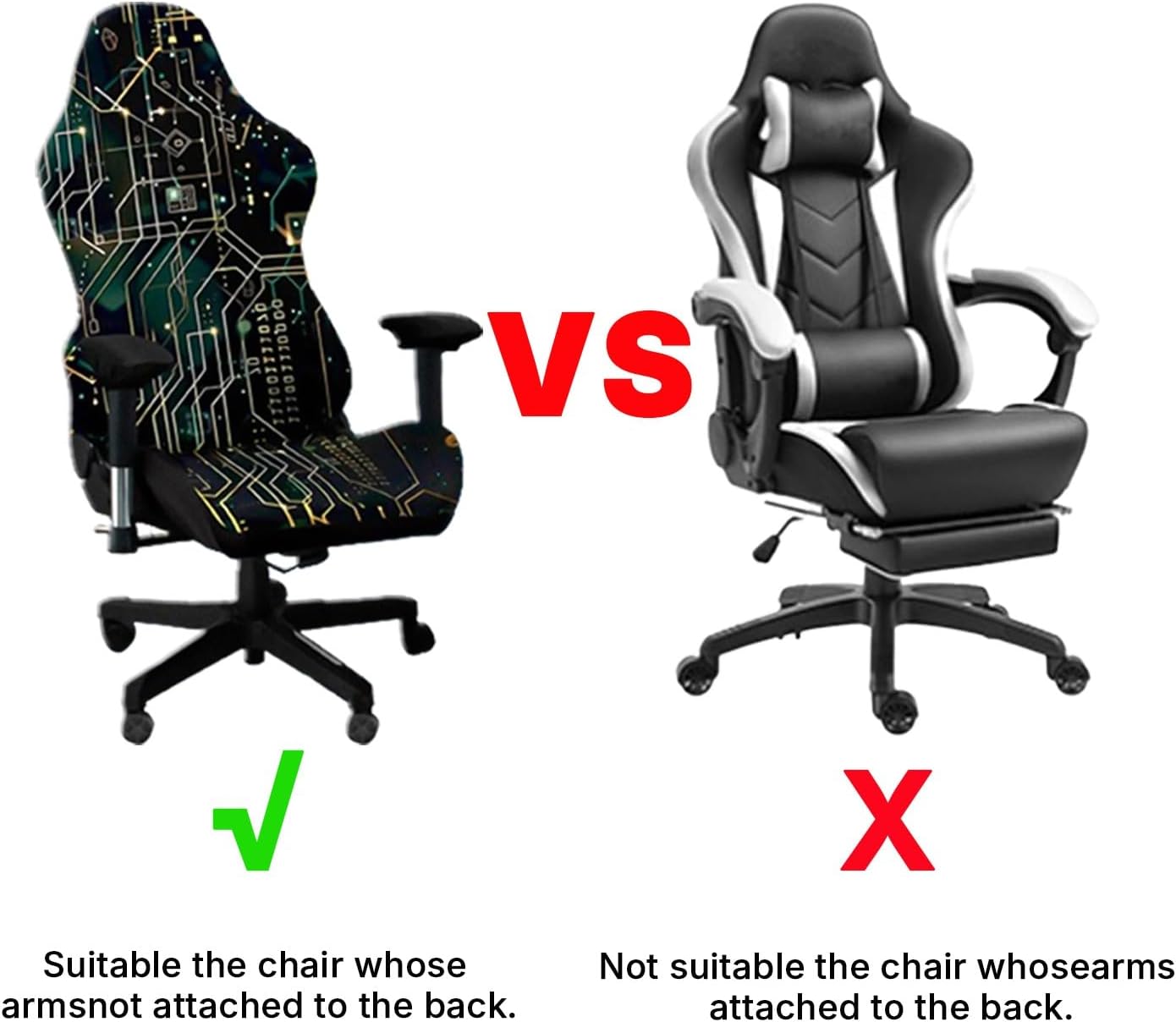 Printed Gaming Chair Slipcover, Cat Scratch Proof Stretchable Game Chair Cover with Arms Cover(E)