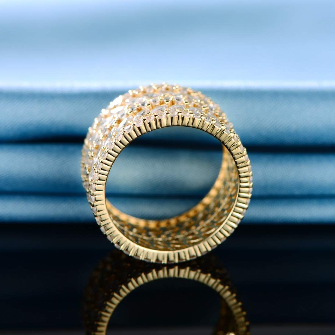 Gemsme Marquise Cubic Zirconia Eternity Ring for Women - 14K Gold Plated Statement Wedding Band, Stackable CZ Anniversary Ring, Full Eternity Marquise Cut Band, Size 5-10