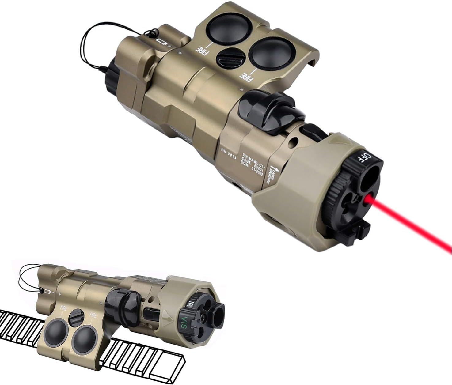 ML C1+ Metal Box Laser Sights Flashlight，with IR Laser + Red/Green/Blue Laser Sight + IR Fill Light + Strobe/Momentary/Constant Modes Whitelight LED 220 Lumens Flashlight，for 20mm Rail
