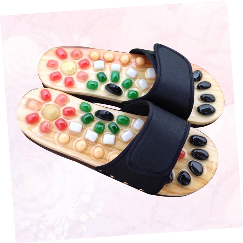 Fußakupunktur Massagesandalen aus PU EVA Kopfsteinpflaster Massagepantoffeln Größe 37 38 Schwarz Fußmassageschuhe zur Durchblutungsförderung und Linderung von Fußbeschwerden