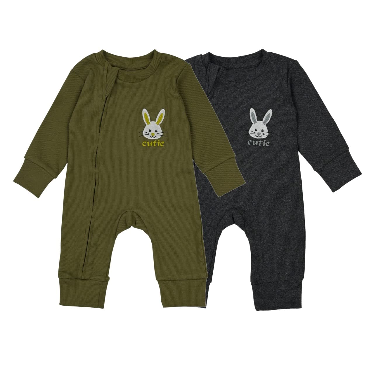 Tiny Heaven Animal Printed Romper Bodysuit for New Born Baby Boys and Baby Girls (Pack of 2) (3-6 Months, Dark Green & Black)