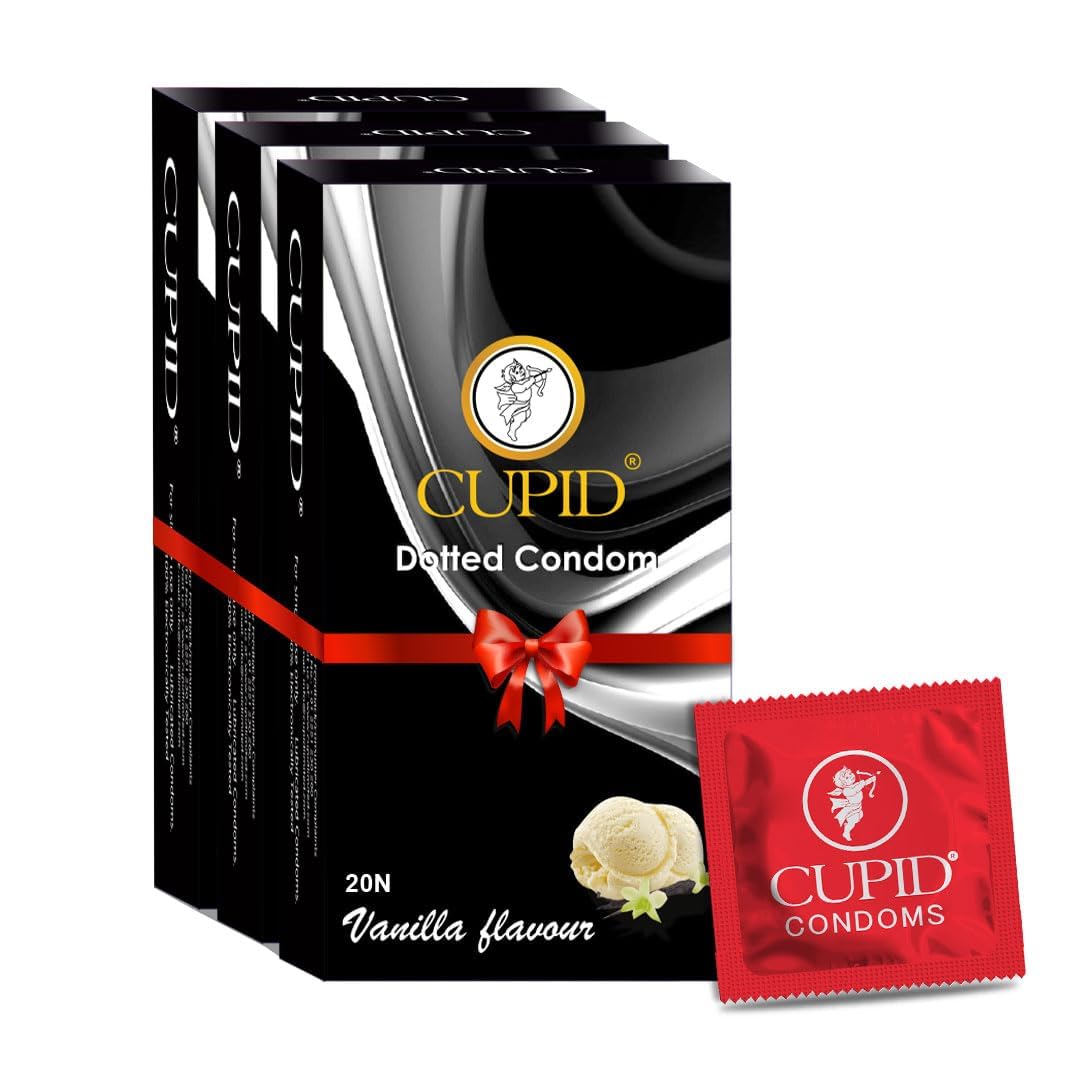 Cupid Dotted & Flavoured Condoms Vanilla Flavour (Pack of 3) | Lubricated & Multitextured Condoms | For Her Enhanced Pleasure | Pack of 3, 20 Pcs Each-picture-32