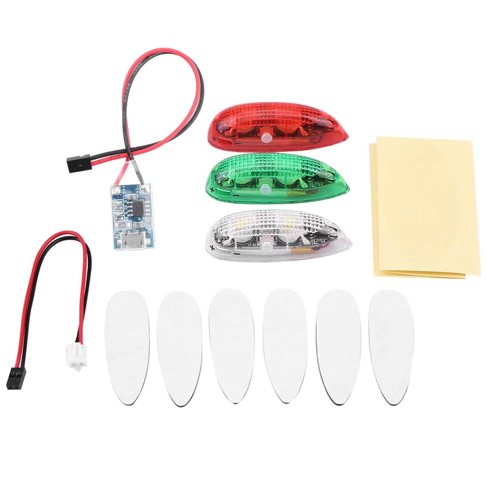 HEEPDD Kit Luci LED per Aereo RC, Luce Stroboscopica per Aereo, Plastica, 3 Pezzi, Luci Lampeggianti Ricaricabili, 3 modalità, visibilità 500 M, per RC, Drone, Elicottero, Volo Notturno