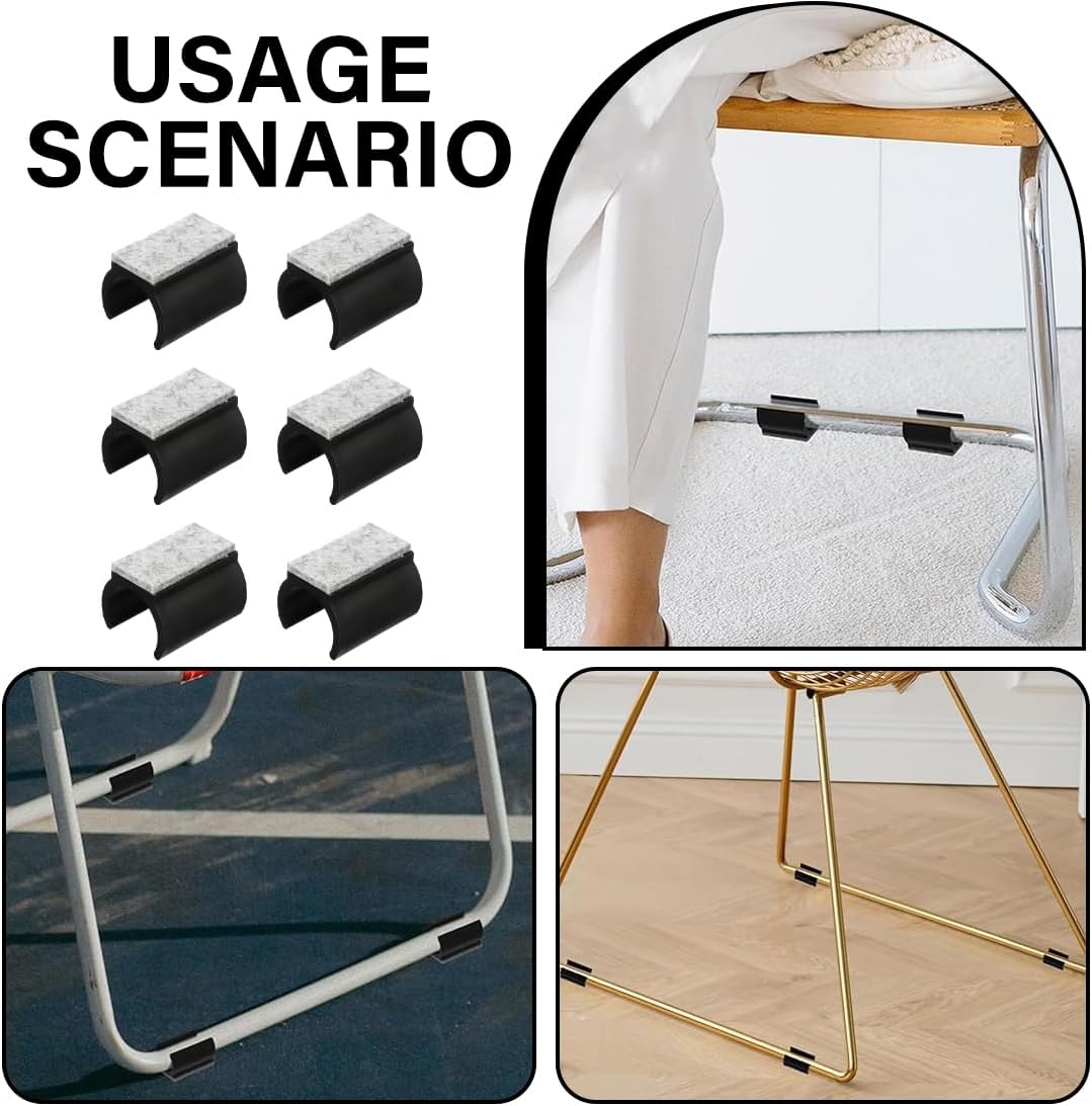 Set of 6 Chair Slides with Felt (Ø25 mm), U-Shape Felt Pads for Cantilever Chair with Felt Pads for Legs Chairs Non-Slip Noise Reduction