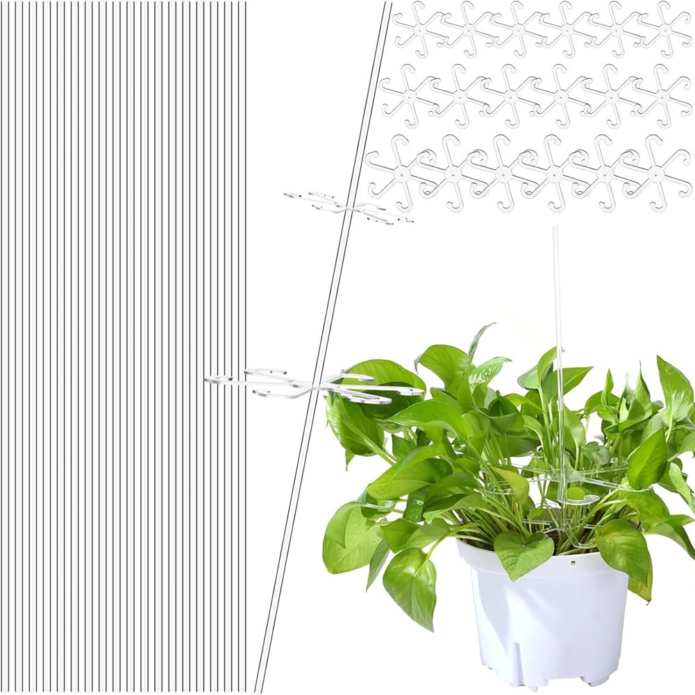 Ehwisbe 18 Pcs 16 Inch Acrylic Plant Stakes With Stem Hook Support, Plant Support Garden Stakes Clear Plant Sticks For Plants