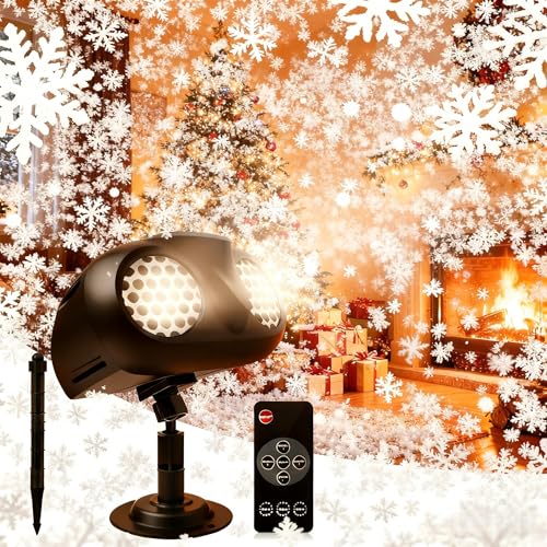 Snowflake Projector Light Outdoor Christmas Projection Lights with Remote IP65 Waterproof Moving Dynamic Snow Flakes for Winter Wonderland Yard Decor Xmas New Year Parties Weddings