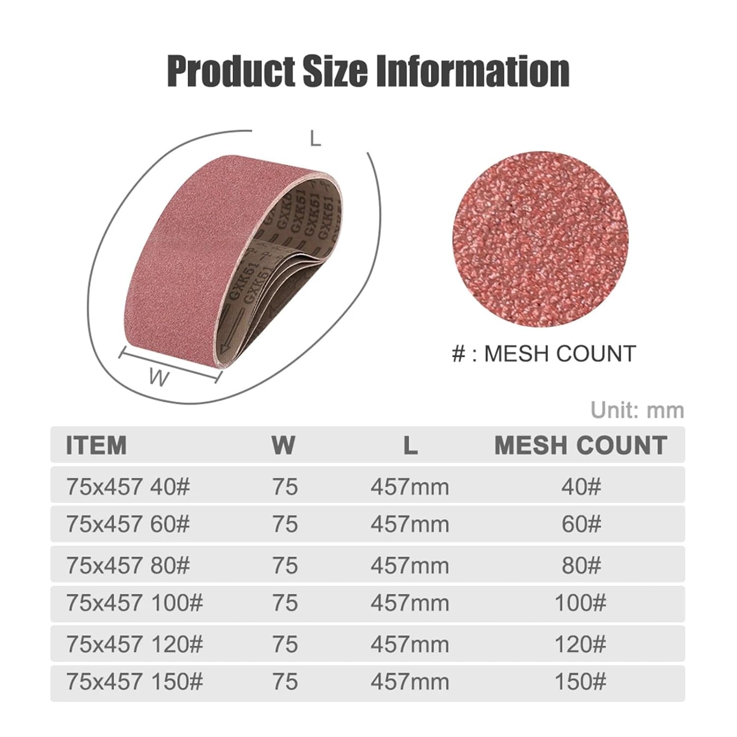 75x457mm Sanding Belts 5pcs Band Set Grit 40/60/80/100/120/150 Sander Grinding Polishing Tools(5pcs Grit 80)