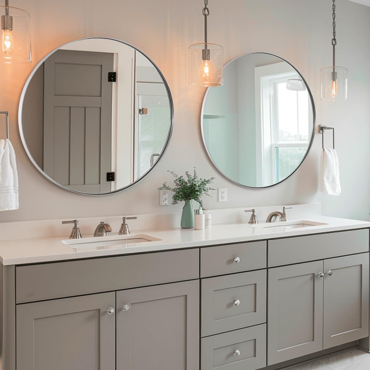 Andy Star 24 Inch Round Bathroom Mirror With Chrome Stainless Steel Frame - 4mm HD Glass, Wall Mounted Circle Mirror - View #7