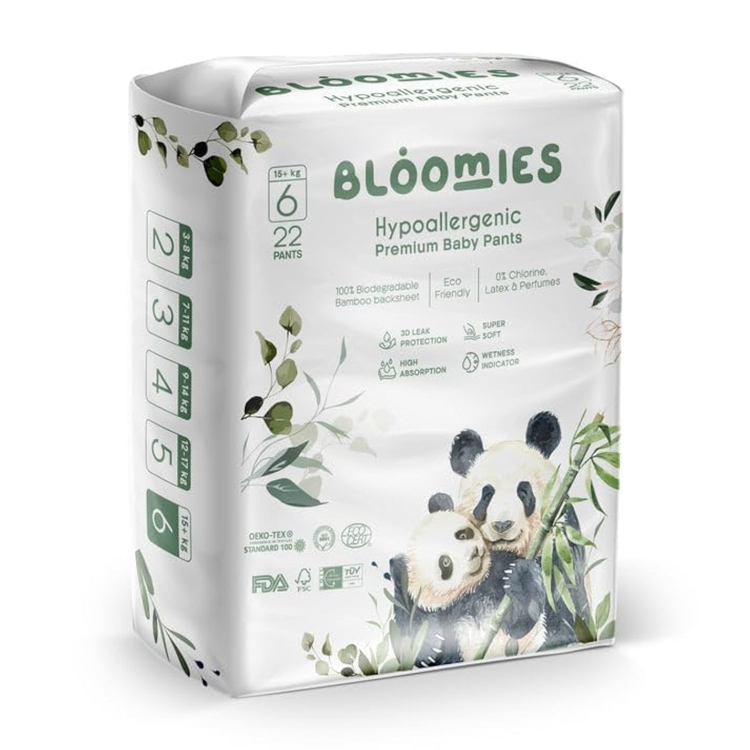 Premium Baby Diaper Pants Size 6, 15+kg, 22 Count, Wetness Indicator Eco-friendly and Hypoallergenic Ultra-soft Nappy Diapers Pant Skin Friendly, Leakage Protection, 100% Natural Bamboo Made