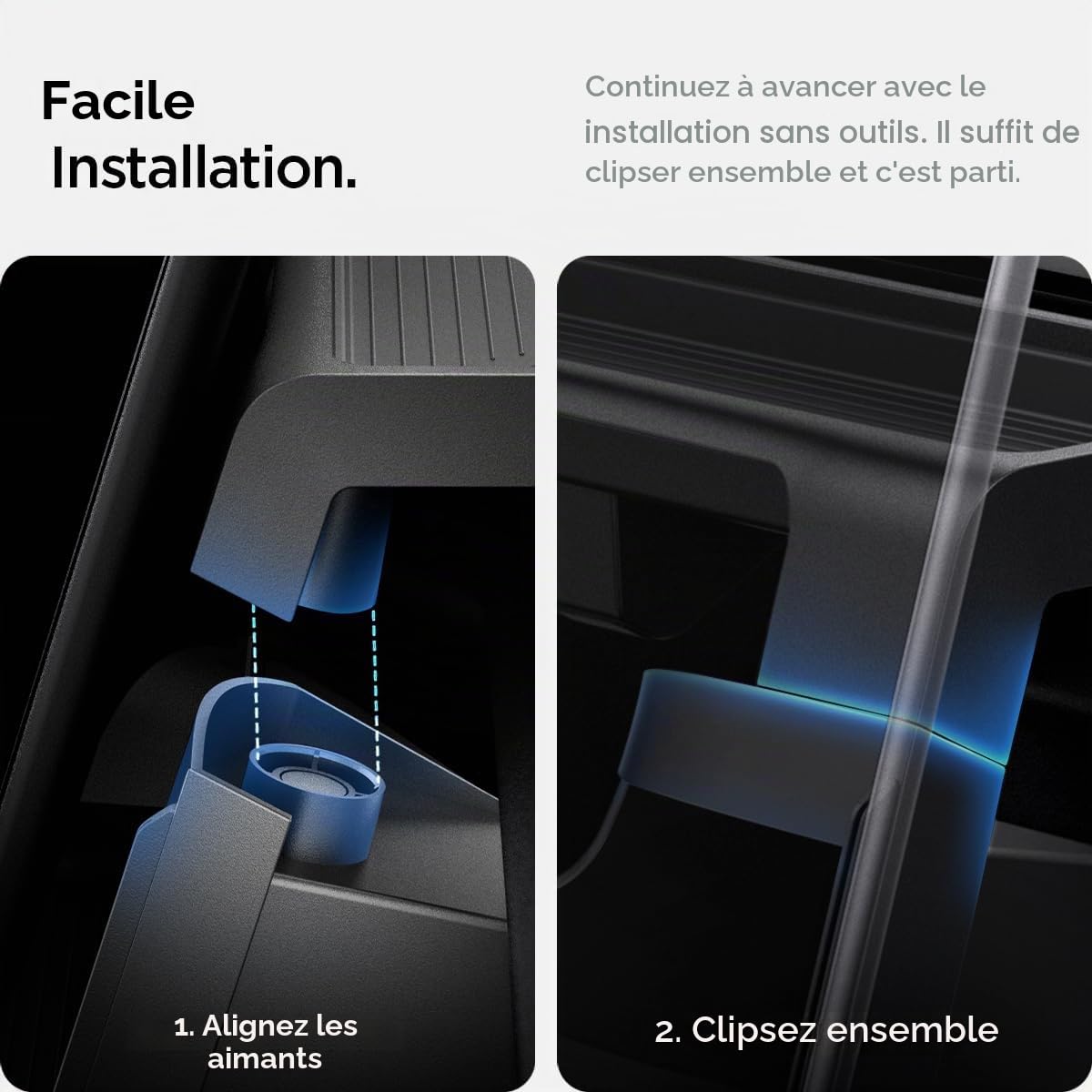 Spigen Tesla Model Y Juniper 2025 2026 Model 3 Highland 2024-26 Organisateur de Rangement sous l'Écran, Installation en un Tap, Conçu pour Accessoire Tesla - Noir