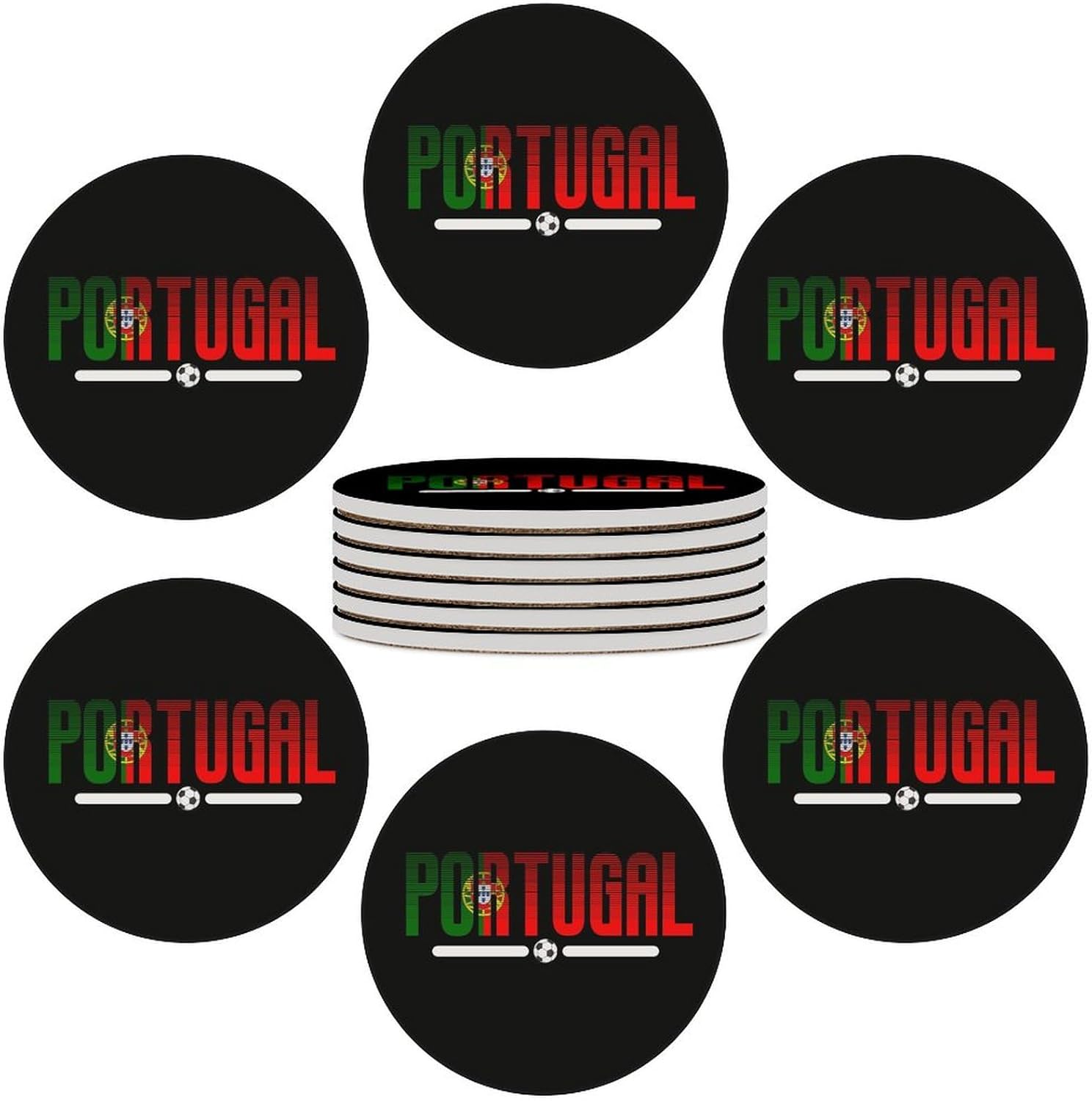 Portugal Flag Football Sport Coasters Drinks Absorbent Ceramic Stone Coasters Cork Base Cups Table Mats Home Decor