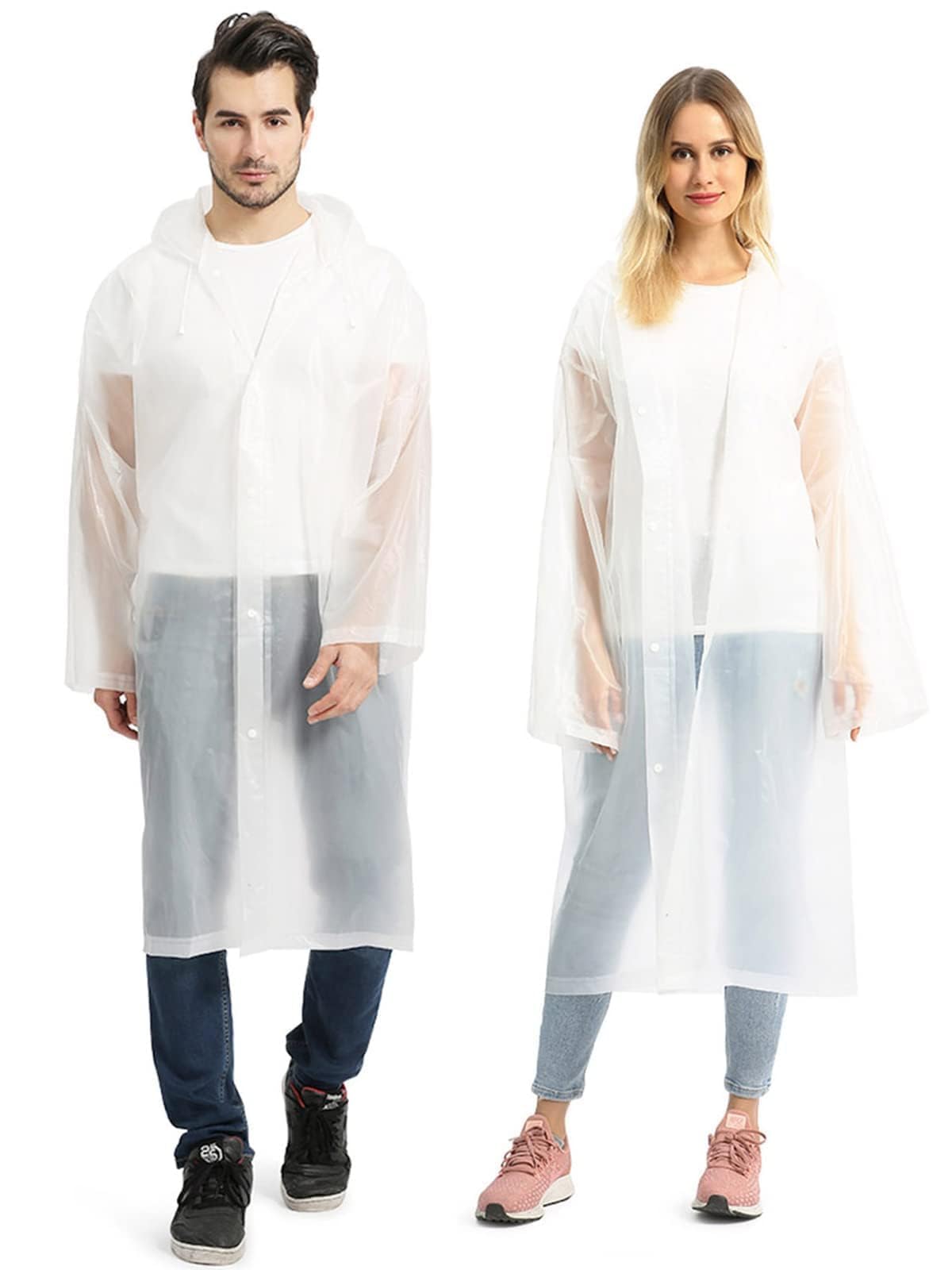 opret Portable EVA Raincoats for Adults, Reusable Rain Ponchos with Hoods and Sleeves Lightweight Raincoats, 2 Pack-picture-55