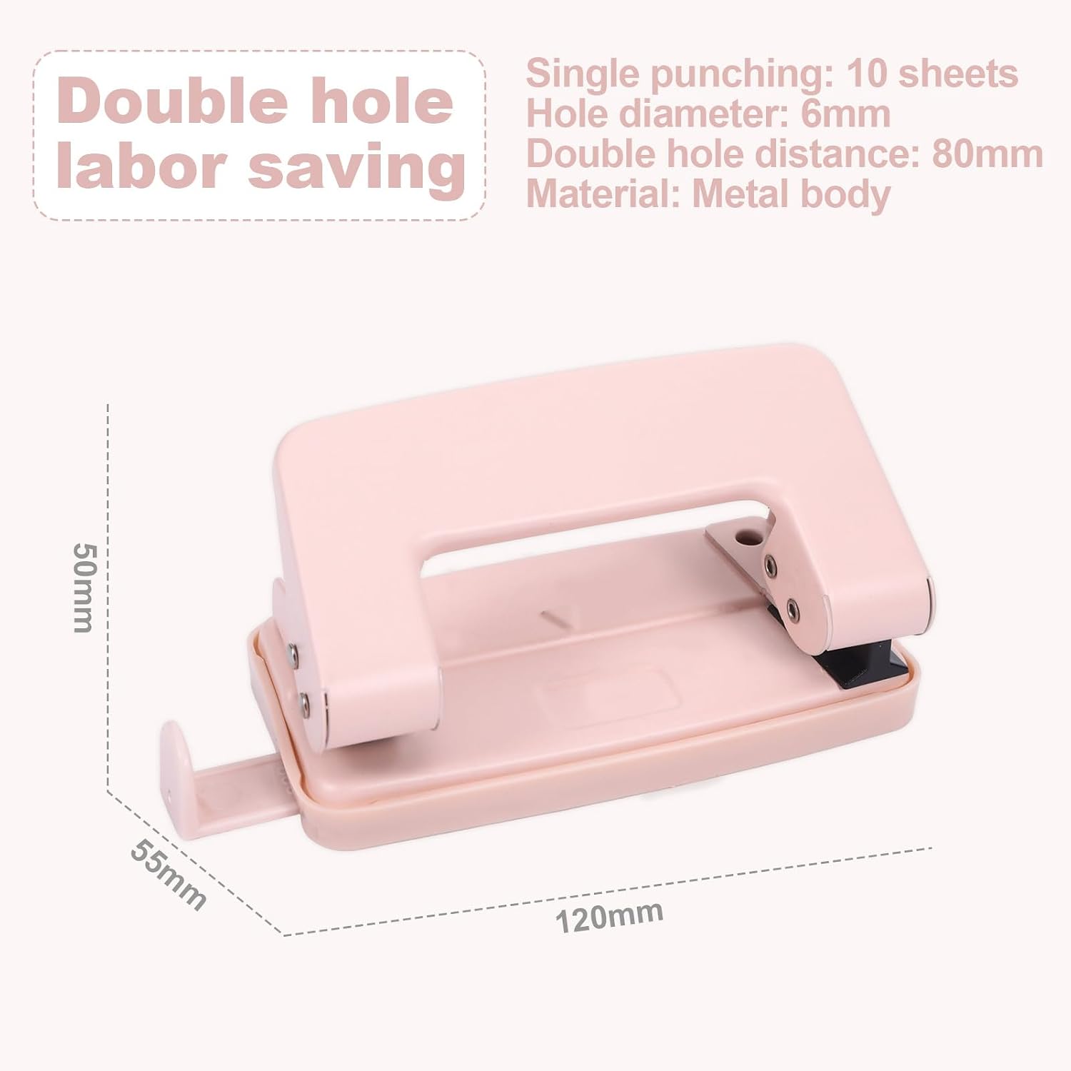 2 Hole Paper Punch,Metal Two-Hole Punch,2 Holes Puncher for File Folder,Adjustable Manual Paper Puncher Office Punchers for A4/A5/B5 Looseleaf Book and Home Supplies(Pink)