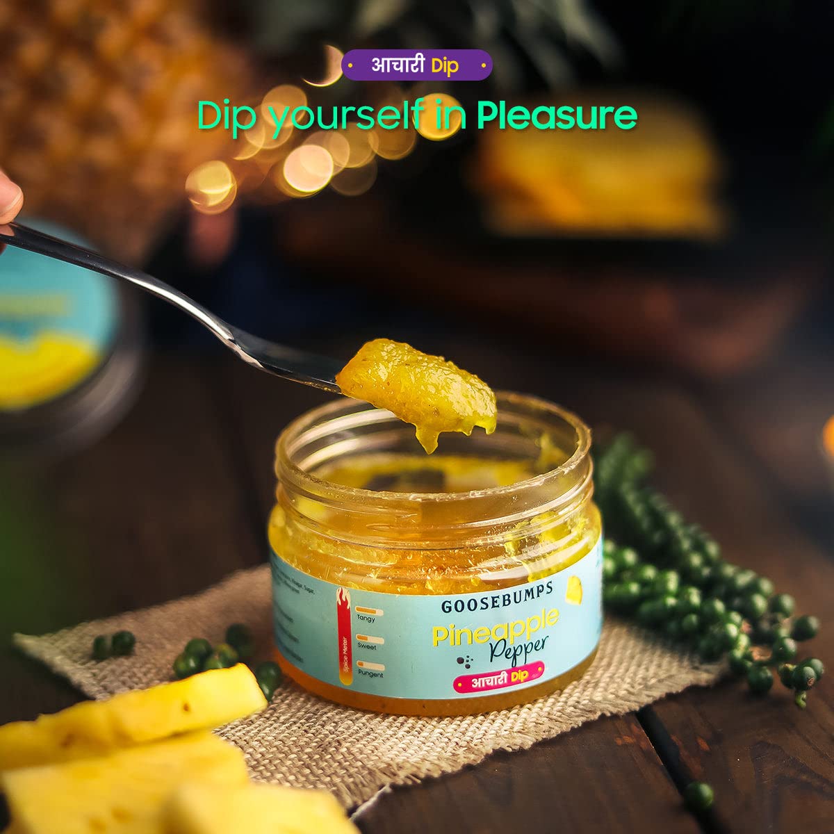 Goosebumps Pineapple Pepper Achaari Dip | Preservative and Additive Free Dip - 120 GMS - Image 2 thumbnail