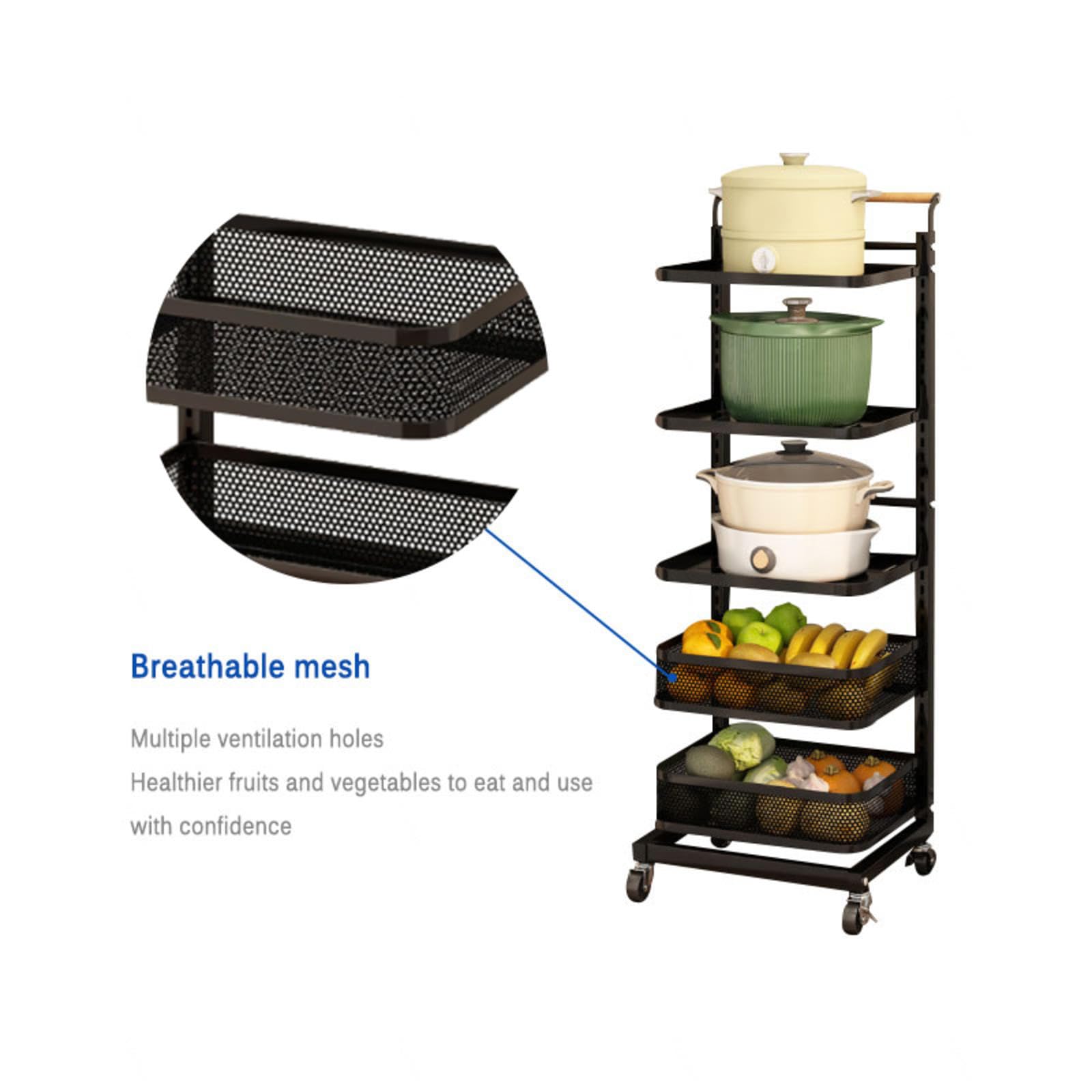 Estante para sartenes de cocina blanco con soporte para cuchara y tapa de olla, almacenamiento portátil para sartenes, incluye 4 tablas, 3 ganchos y 1 cesta