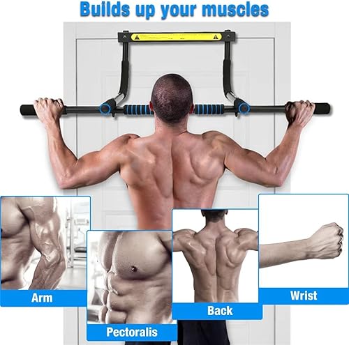 Miniatura 2 de Barra de dominadas ajustable de 33.5 in para marco de puerta, 220.5 lbs, sin tornillos, robusta con espuma para entrenamiento, fitness, equipo de