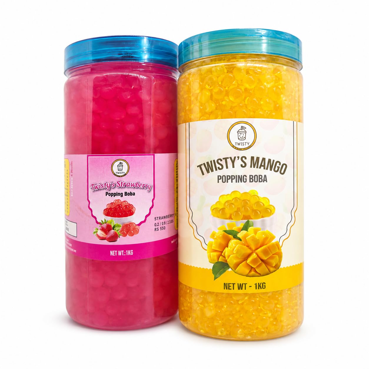 Twisty The Boba Station® Boba Combo Pack of 2 | Popping Boba Mango & Strawberry Flavors 1 Kg Each for Bubble Tea, Milkshakes, Ice Cream & Yogurt | Vegan, 20 Straws Included-image-22