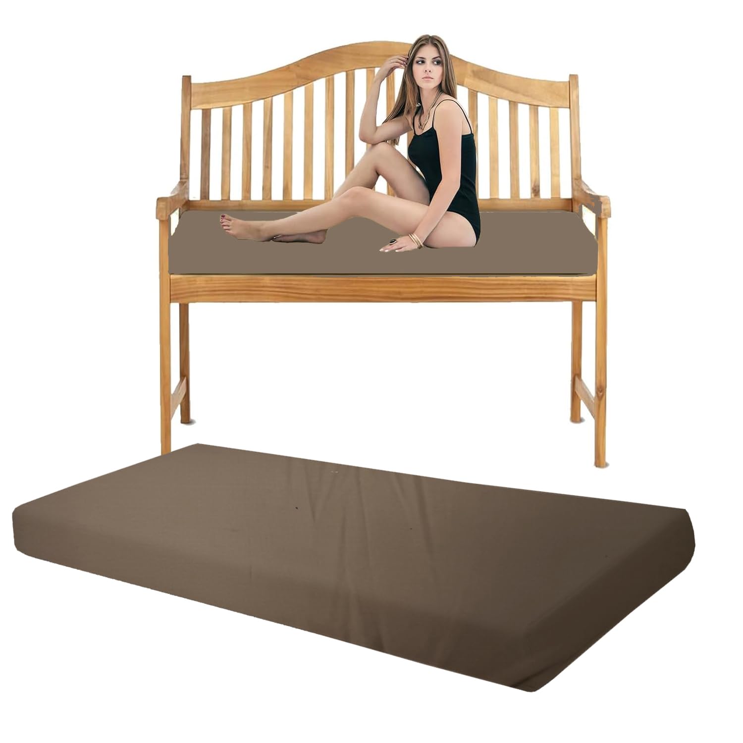 Pinkfairy Garden Bench Seater Outdoor Furniture Rattan Sofa Patio Cushion Sun Lounger Swing Chair Indoor Cushions Floor Seat Rectangle Large Foam Pad (Brown, 2 Seater 108cm x 45cm x 6cm) — image 1