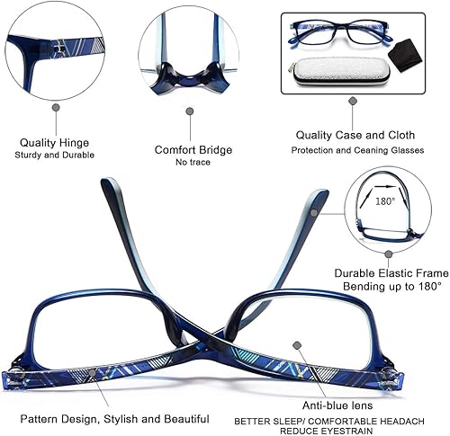 Miniatura 7 de EYEURL Gafas de lectura para mujeres-bloqueo de luz azul para hombres y mujeres-paquete de 3 lectores de computadora, bisagra de resorte de 2.25