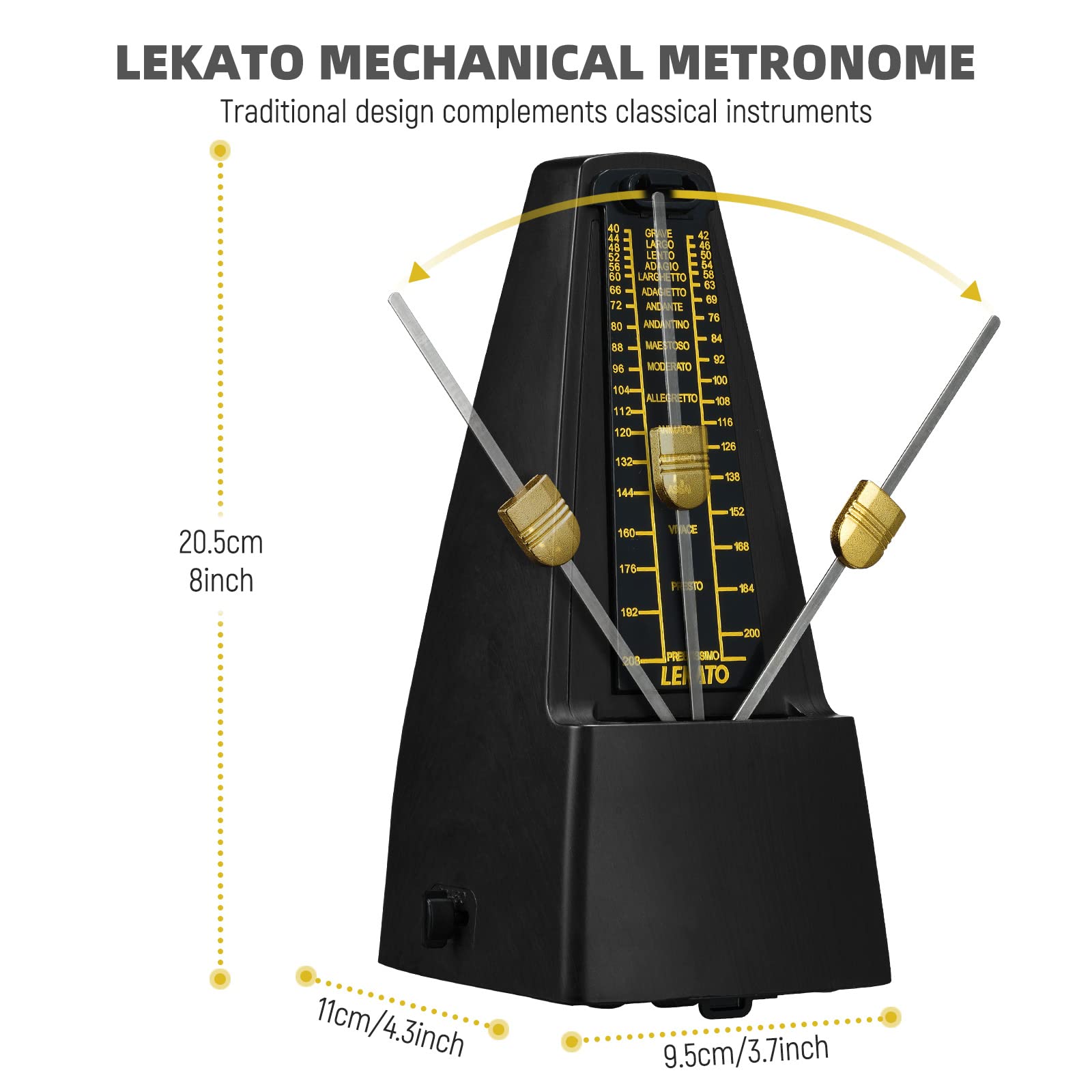 Metronomo Meccanico A Pendolo - High Precision Per Pianoforte, Chitarra E Strumenti Musicali - Foto 10