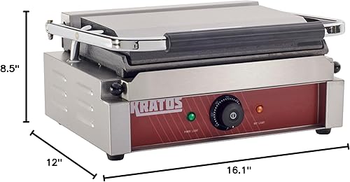 Miniatura 10 de Kratos Parrilla de sándwich Panini eléctrica comercial con platos lisos, superficie de cocción de 14 x 9 pulgadas, prensa Panini comercial para