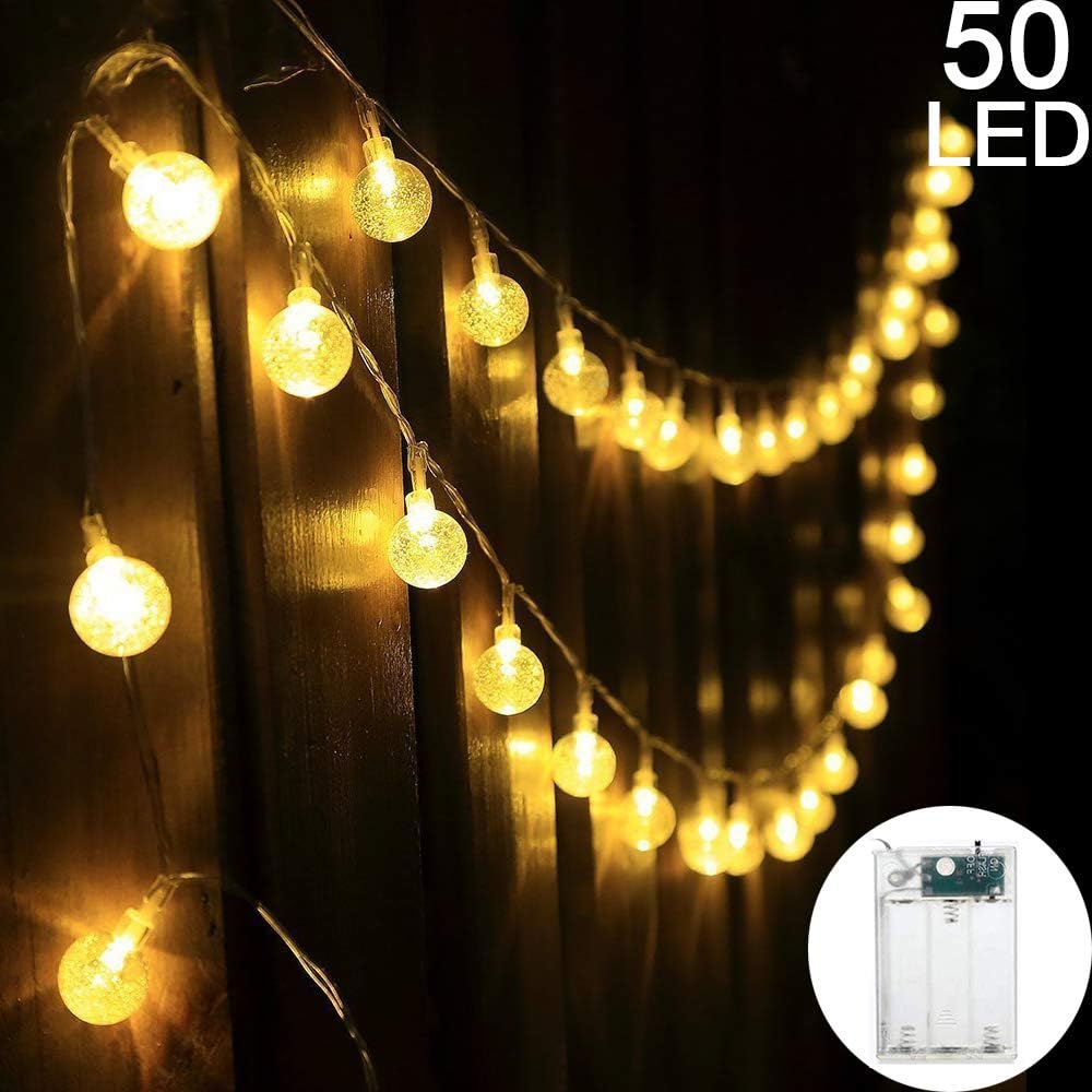 5M 50LED Bubble Crystal Balls Globe String Lights Battery Operated, Portable, Christmas Holiday Party Decoration Decorative Fairy Lights for Indoor Outdoor Bedroom Patio Garden, Warm White