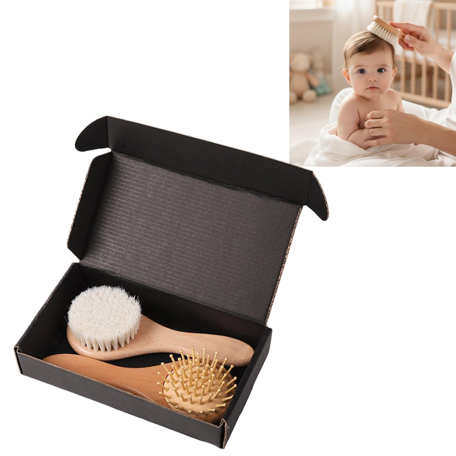 Juego de cepillo portátil para bebés, cerdas de lana suave, suave para el cuero cabelludo, incluye peine y baño, seguro, fácil de transportar para recién nacidos