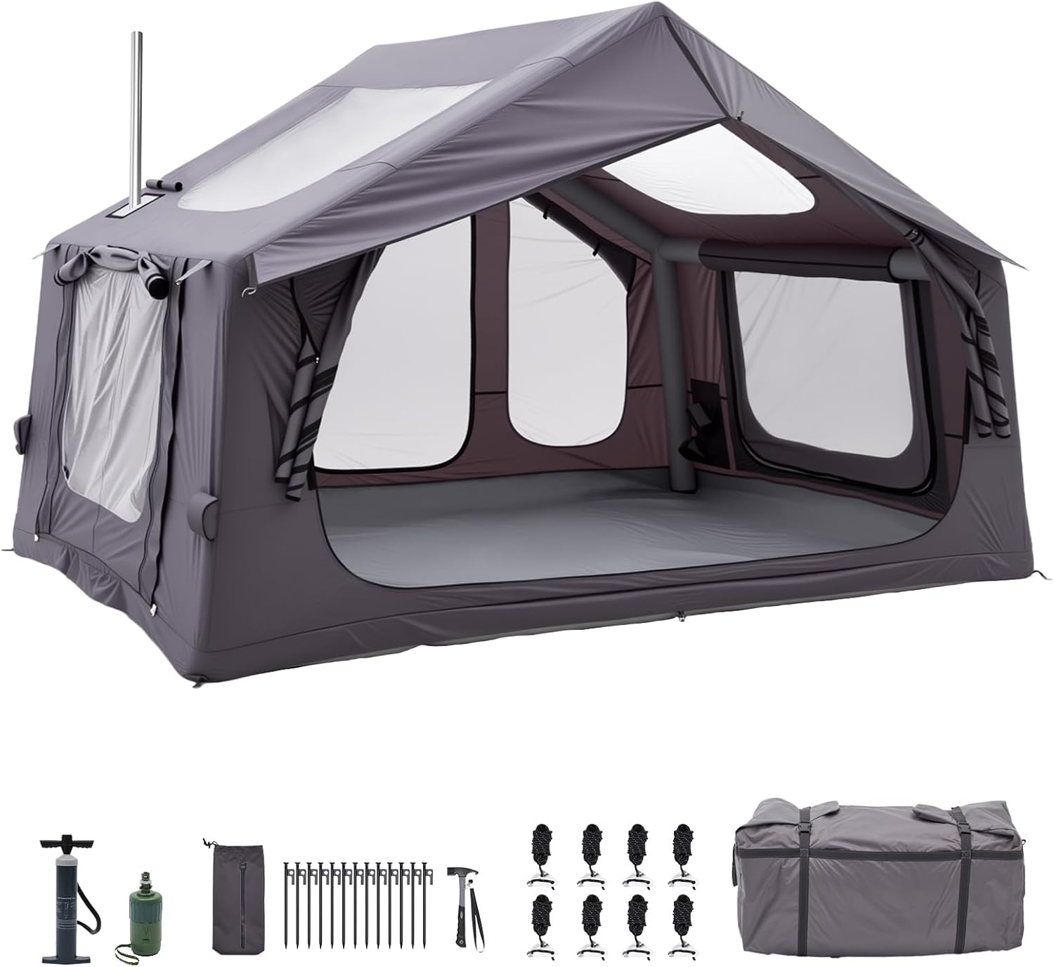 Inflatable Camping Tent, with Electric Air Pump, 4 Season Waterproof Windproof, Clear Skylight & 420D Oxford Waterproof, Air Tent with Mesh