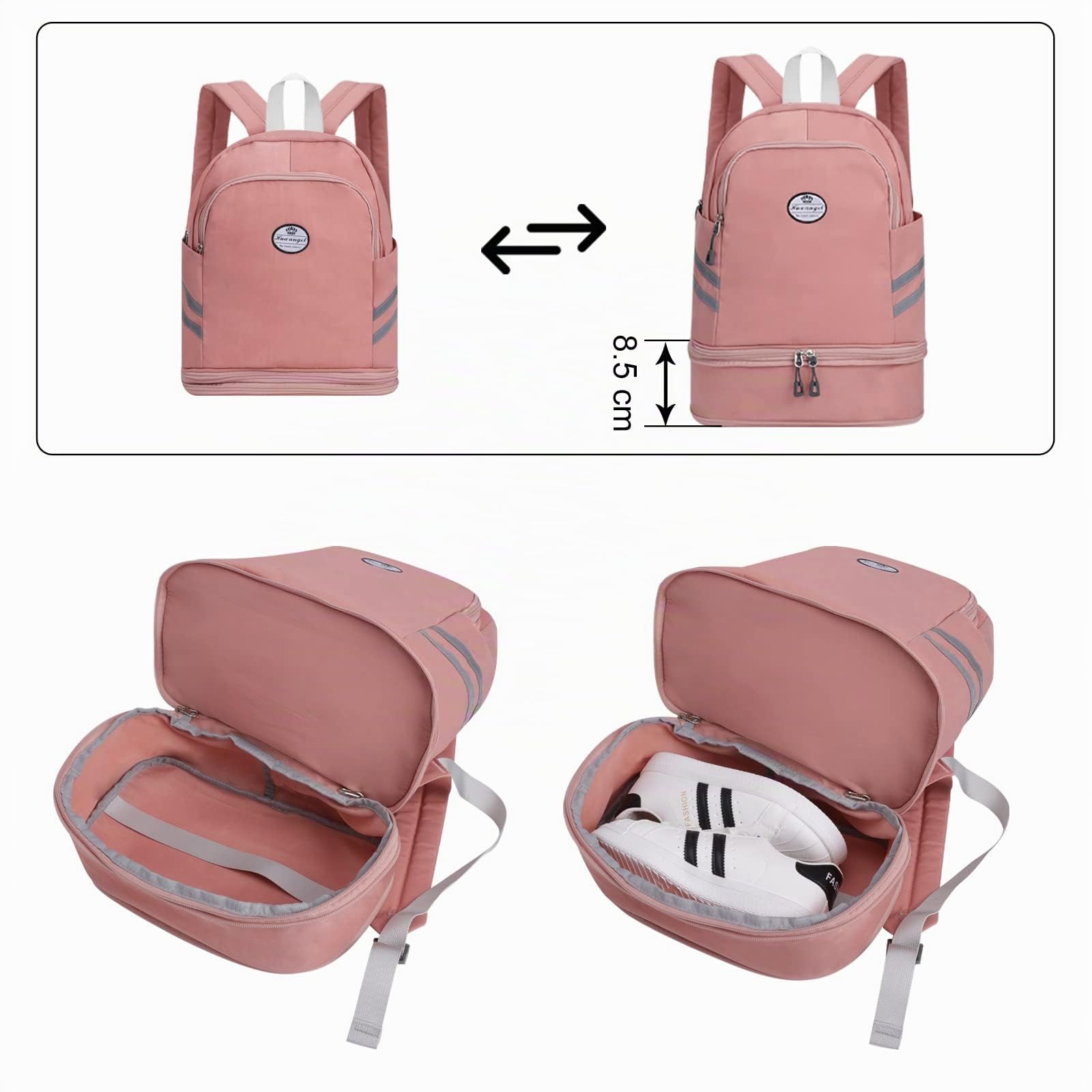 HUA ANGEL Sac à Dos Sport Femme 25-30L con Compartiment Chaussures Extensible & Poche Étanche pour Voyage Piscine Randonnée, Noir