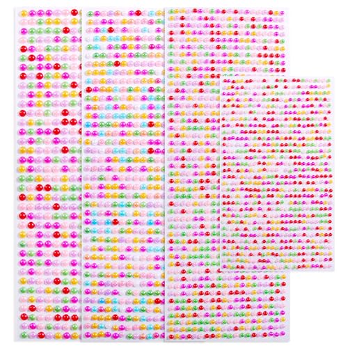 Taicols Self Adhesive Pearl Stickers, 2800 Pcs Acrylic Pearl Sticker, Beauty Flat Back Stickers Adhesive Half for Makeup DIY Crafts Nail Art Scrapbooks Earrings Phone Case (Pearl-Mix Colors)