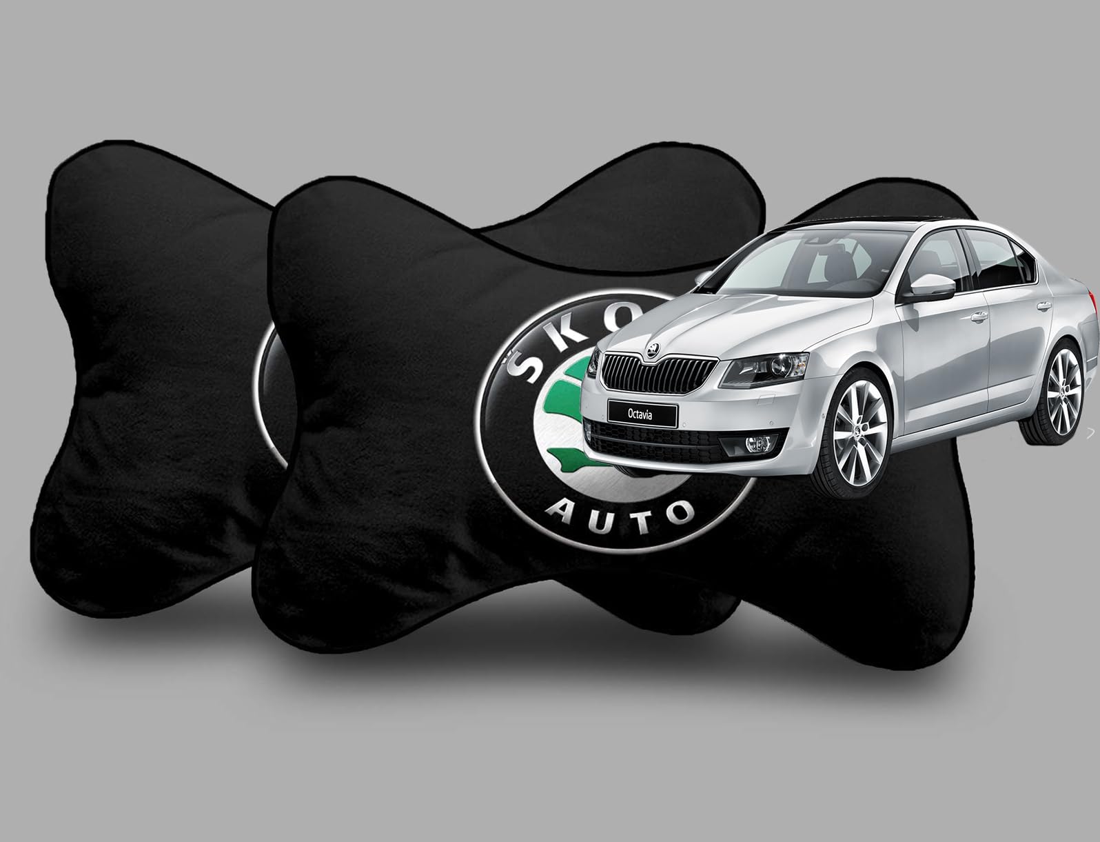 Car Company Logo Neck Headrest Pillow Compatible with All Skoda Model Pain Relief, Cervical Neck Support Pillow, 22 x 16 cm, 2 Pieces, Black-image-31
