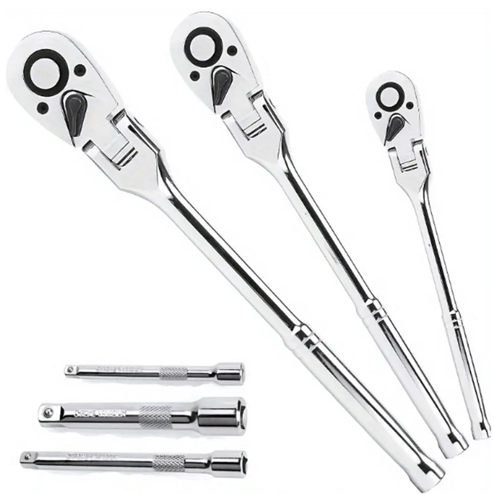 Hsioluted 1 6Pcs Ratcheting Wrench Set 72Tooth Head 1/4 3/8 1 / 2Inch Drive Steel Tight Space Tool With Extension Rod Drive Ratcheting