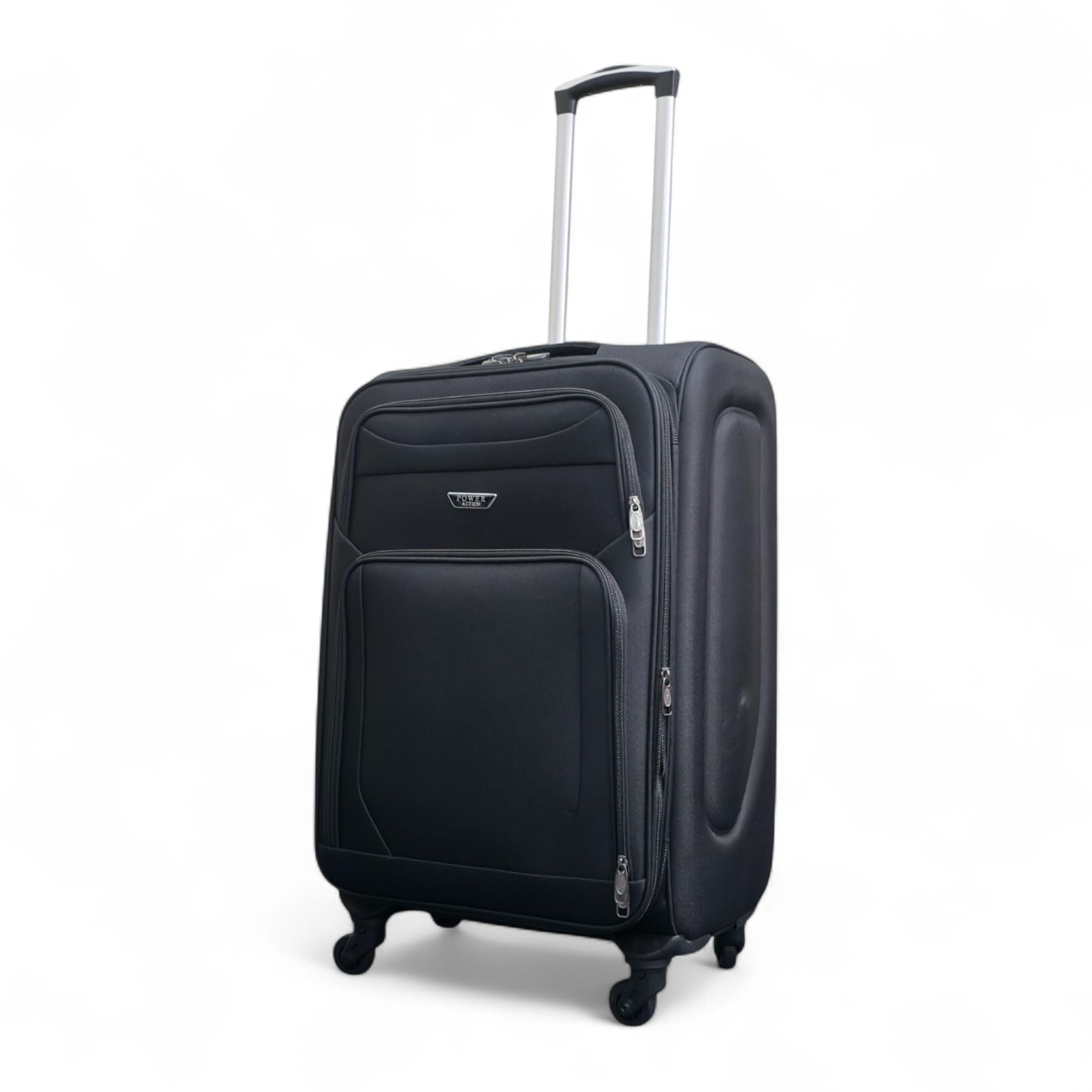 Infinity Leather Zestawy bagażowe rozszerzalne Soft Shell Lekkie walizki na kółkach z nylonu do podróży, walizka kabinowa, walizki na wakacje, Czarny, 24" Medium, Walizka