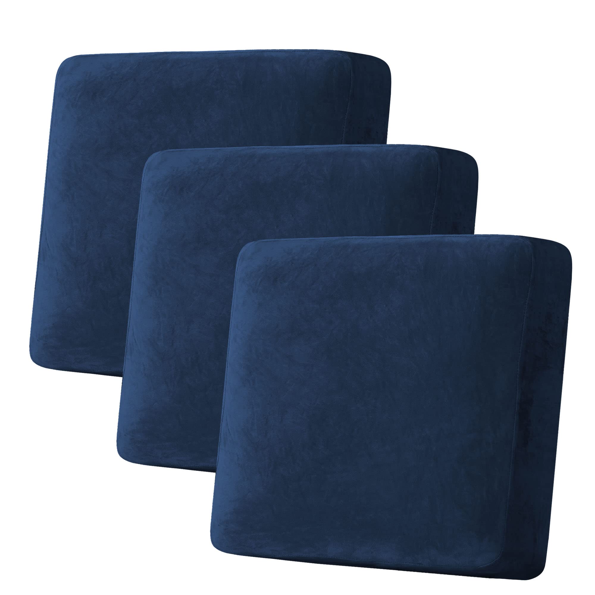H.VERSAILTEX Velvet Stretch Couch Cushion Cover Plush Cushion Slipcover for Chair Loveseat Sofa Cushion Furniture Protector Seat Cushion Sofa Cover (3 Piece XL Sofa Cushion Covers, Navy)