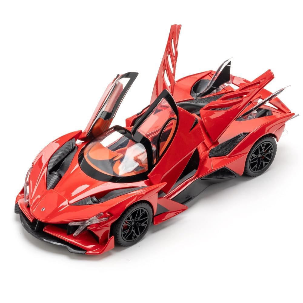 Samtop 1:32 Big Diecast Apollo Project EVO Metal Pull Back Car with 6 Openable Doors with Sound and Light Toy Decoration Car Best Gift Toys for Kids
