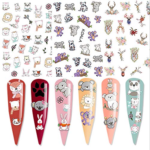 Bonnie-Sam 8 Sheets QUTE Cartoon Koala Rabbit Nail Art Decals Adhesive Nail Decals Sticker for Pretty Girl