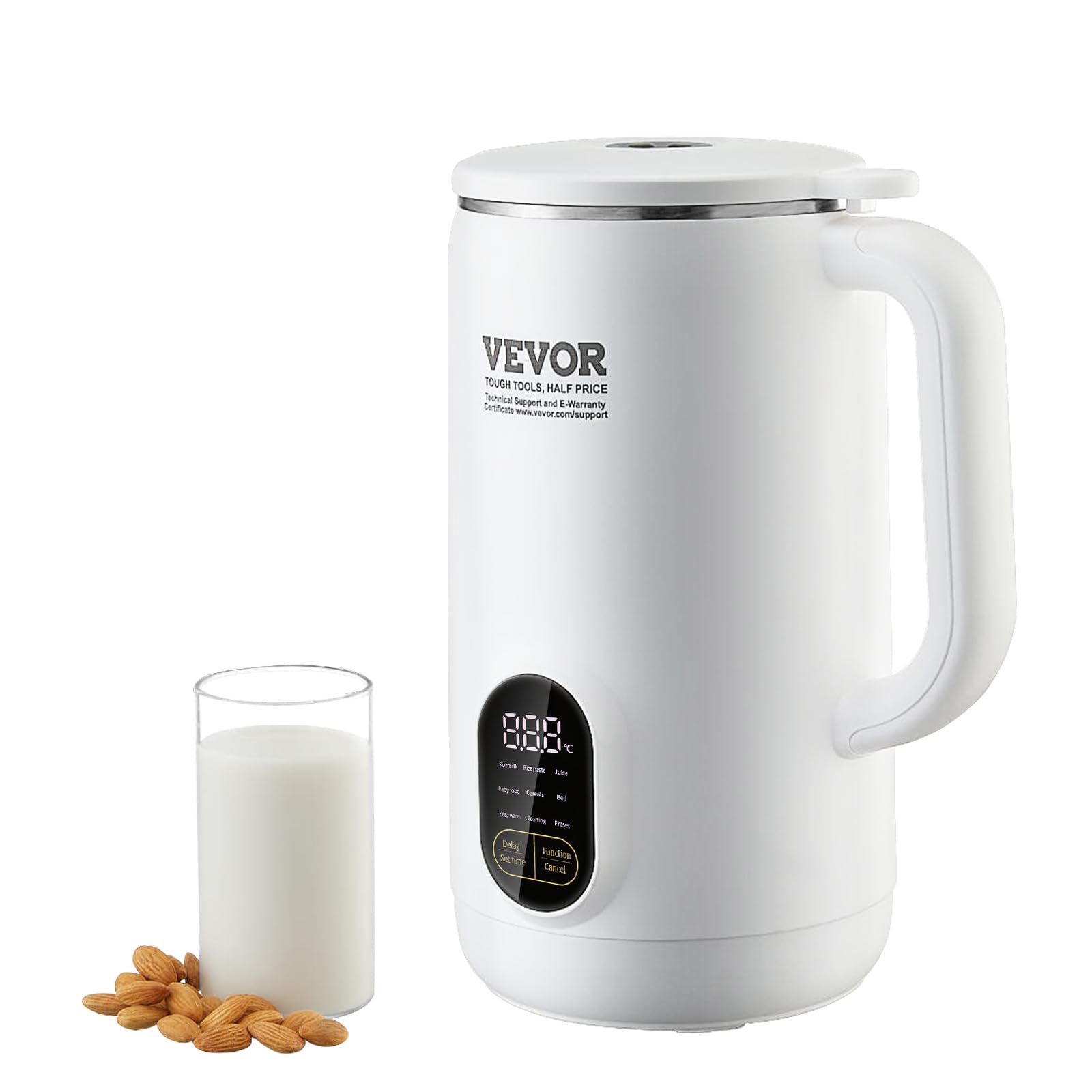 VEVOR Nut Milk Maker, 9-in-1 Soy Milk Maker with 12-Leaf Blades, 800ml/27oz Automatic Plant Based Oat Milk Making Machine with High Temperature Auto-Cleaning, 1-18 Hours Timer, Keep Warm, LCD Screen